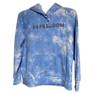 Under Armour Freedom Tie-Dye Blue Hoodie Womens XL Kangaroo Pocket & Drawstring